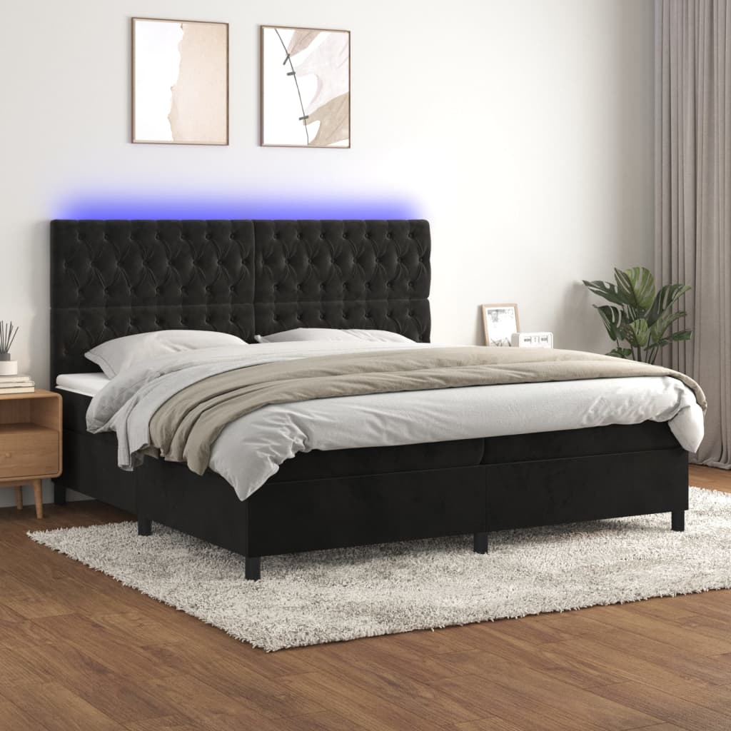 Box Spring Postel S Matrací A Led Černá Samet Černá