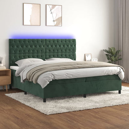 Box Spring Postel S Matrací A Led Samet Tmavě Zelená