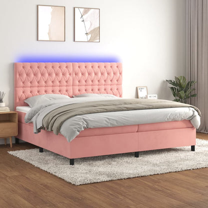 Box Spring Postel S Matrací A Led Samet Růžová