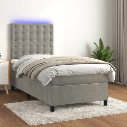 Box Spring Postel S Matrací A Led Samet Světle Šedá