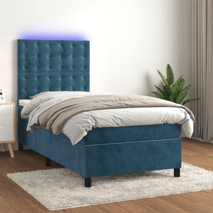 Box Spring Postel S Matrací A Led Tmavě Modrá Samet Tmavě Moddrá
