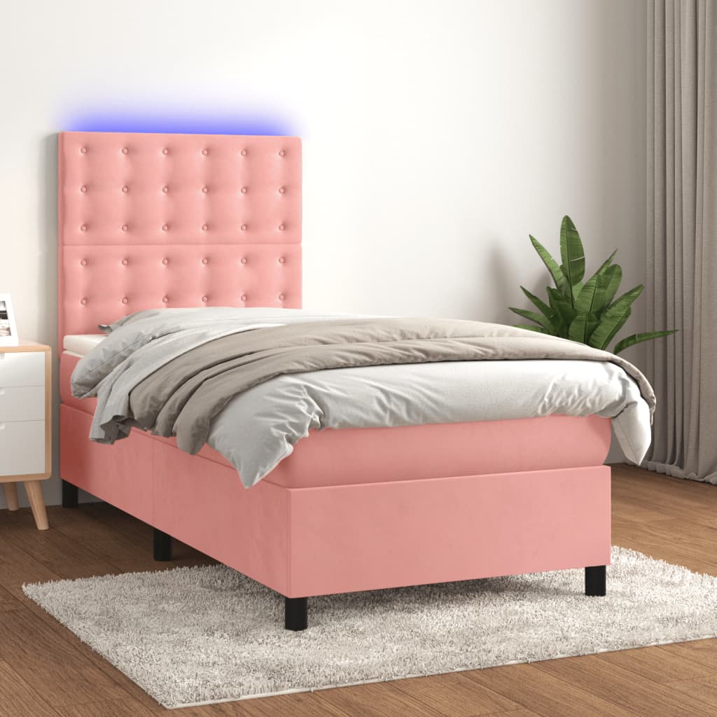 Box Spring Postel S Matrací A Led Samet Růžová