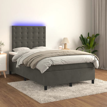 Box Spring Postel S Matrací A Led Samet Tmavě Šedá