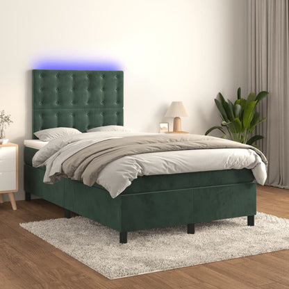 Box Spring Postel S Matrací A Led Samet Tmavě Zelená