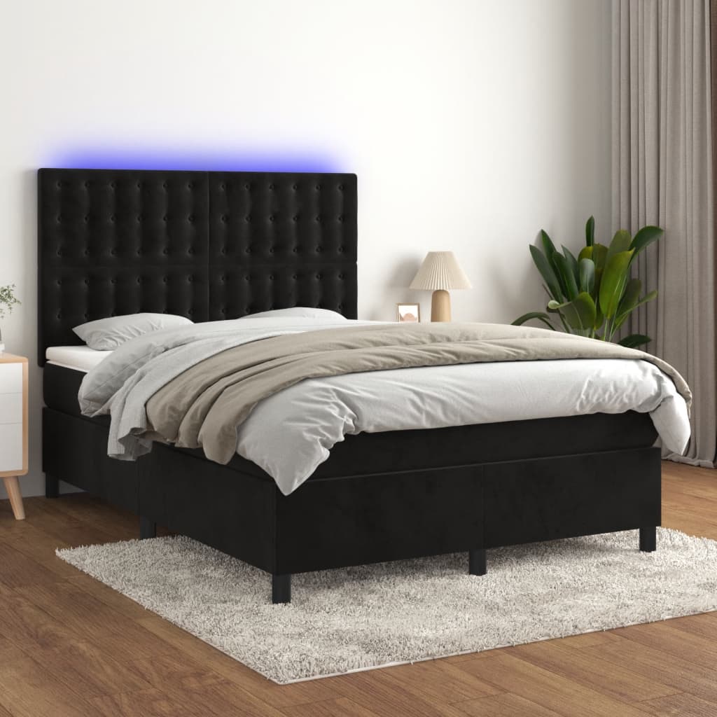 Box Spring Postel S Matrací A Led Černá Samet Černá