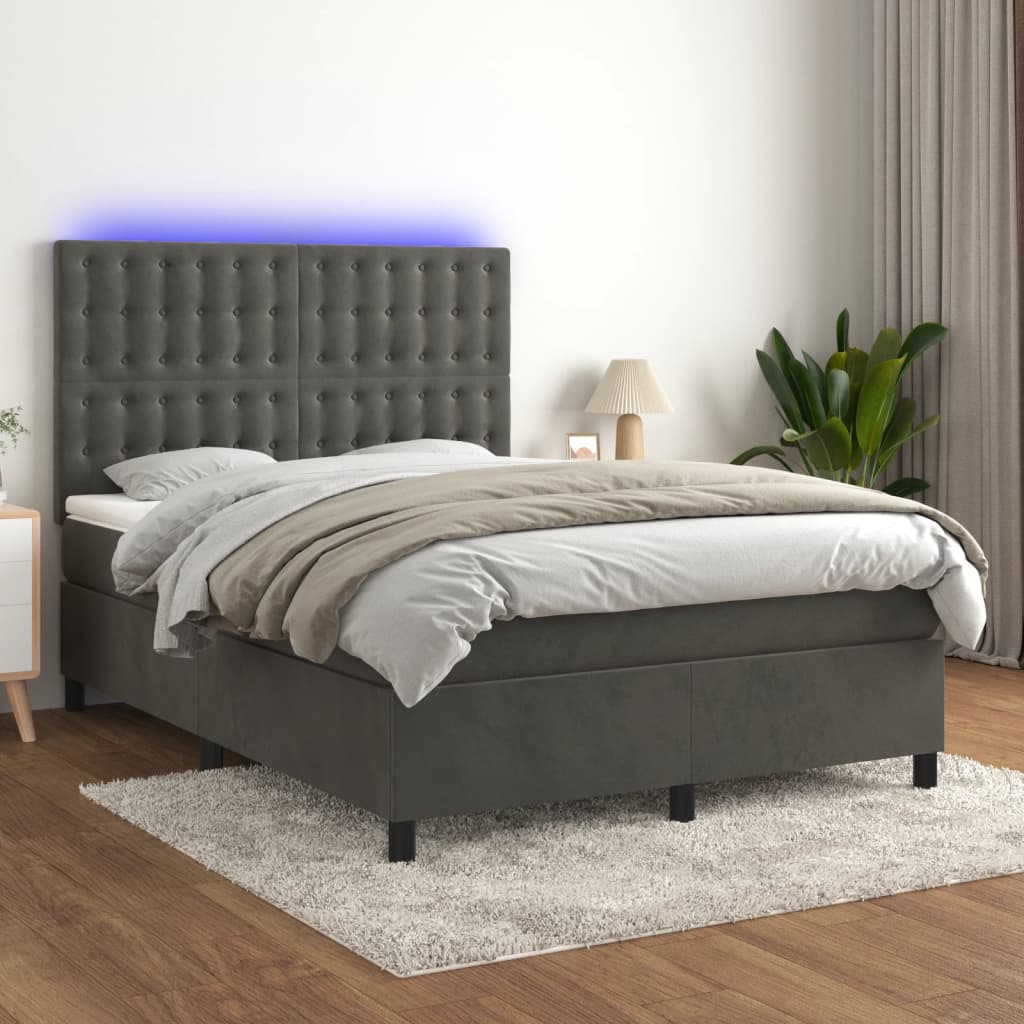Box Spring Postel S Matrací A Led Samet Tmavě Šedá