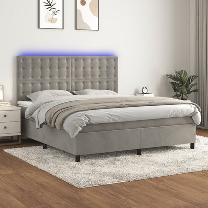 Box Spring Postel S Matrací A Led Samet Světle Šedá