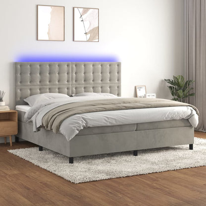 Box Spring Postel S Matrací A Led Samet Světle Šedá