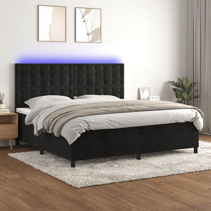 Box Spring Postel S Matrací A Led Černá Samet Černá