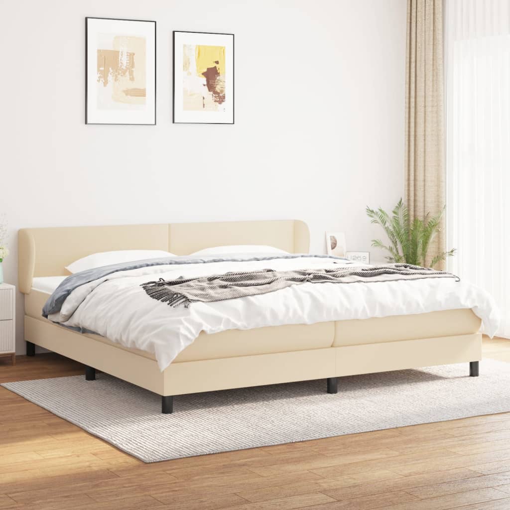Box Spring Postel S Matrací Textil Krémová