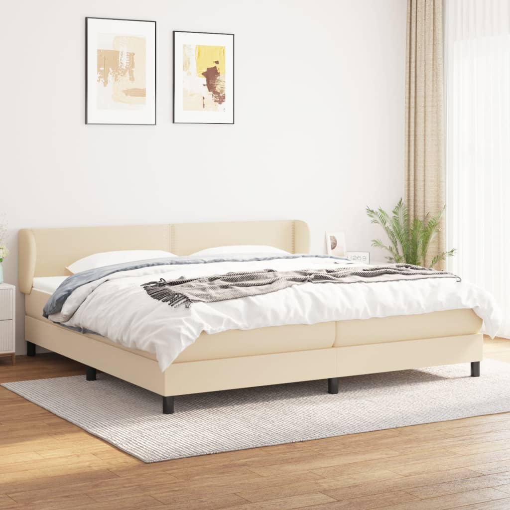 Box Spring Postel S Matrací Textil Krémová