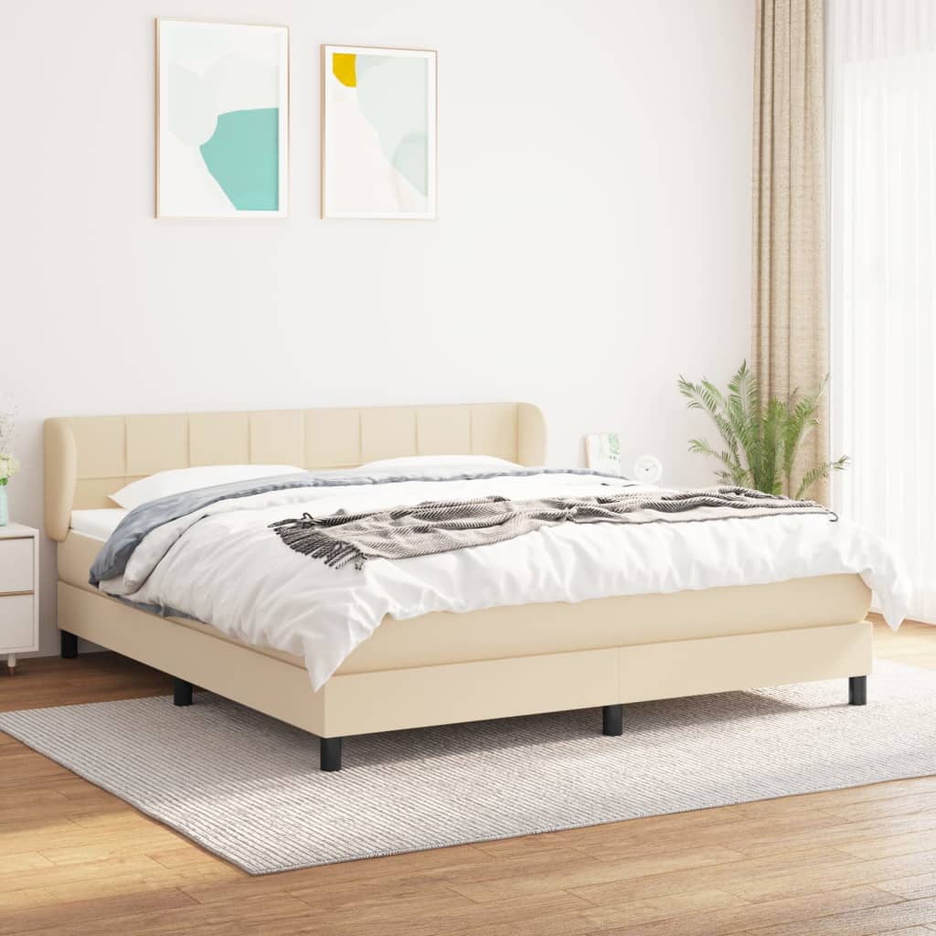Box Spring Postel S Matrací Textil Krémová