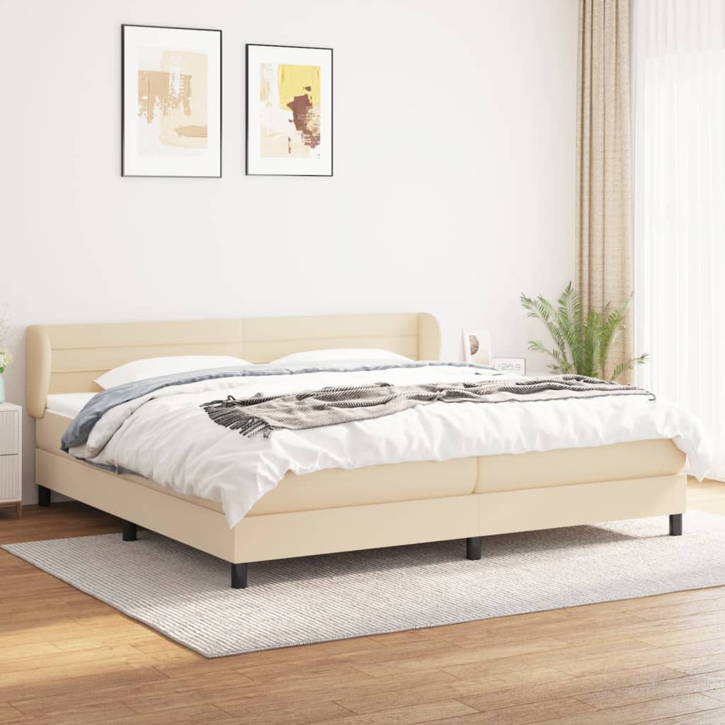 Box Spring Postel S Matrací Textil Krémová