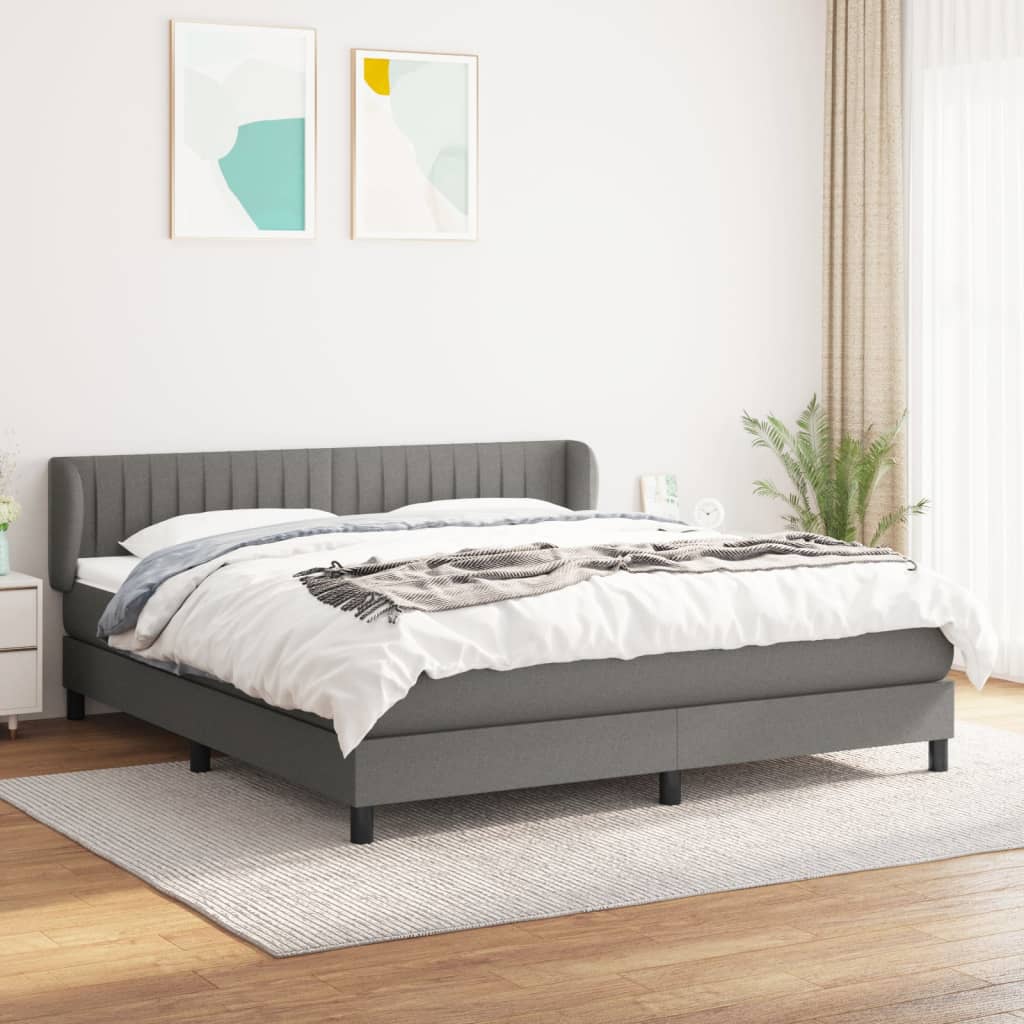 Box Spring Postel S Matrací Textil Tmavě Šedá