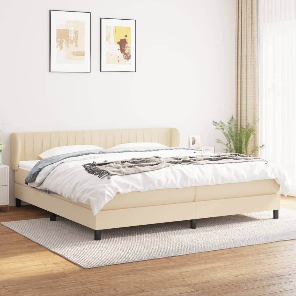 Box Spring Postel S Matrací Textil Krémová