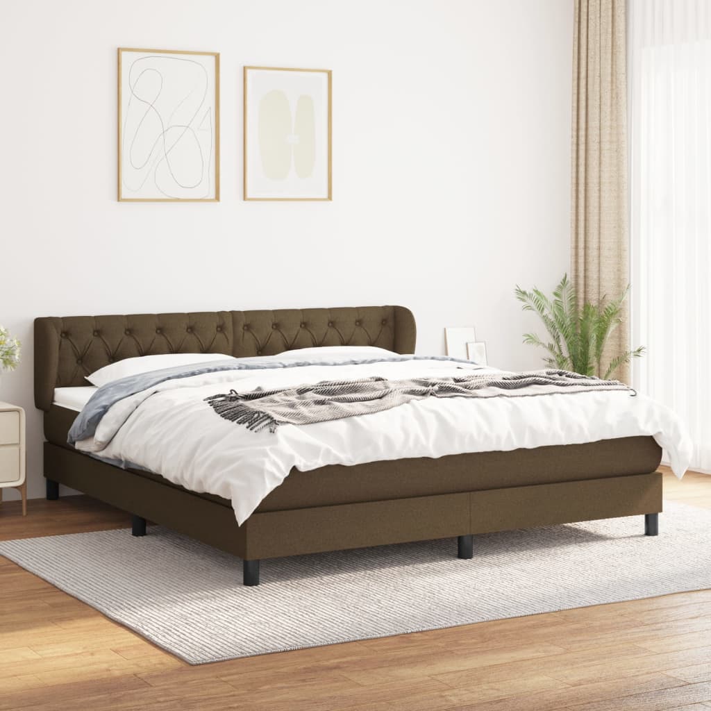 Box Spring Postel S Matrací Textil Tmavě Hnědá