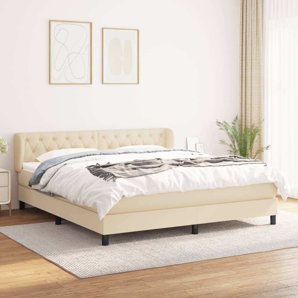 Box Spring Postel S Matrací Textil Krémová
