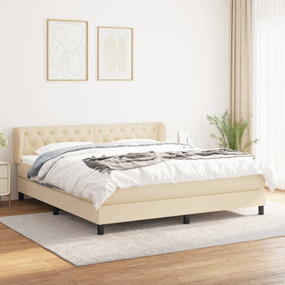 Box Spring Postel S Matrací Textil Krémová