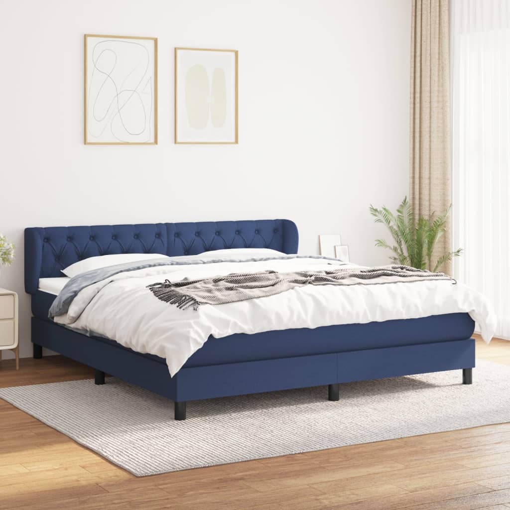 Box Spring Postel S Matrací Textil Modrá