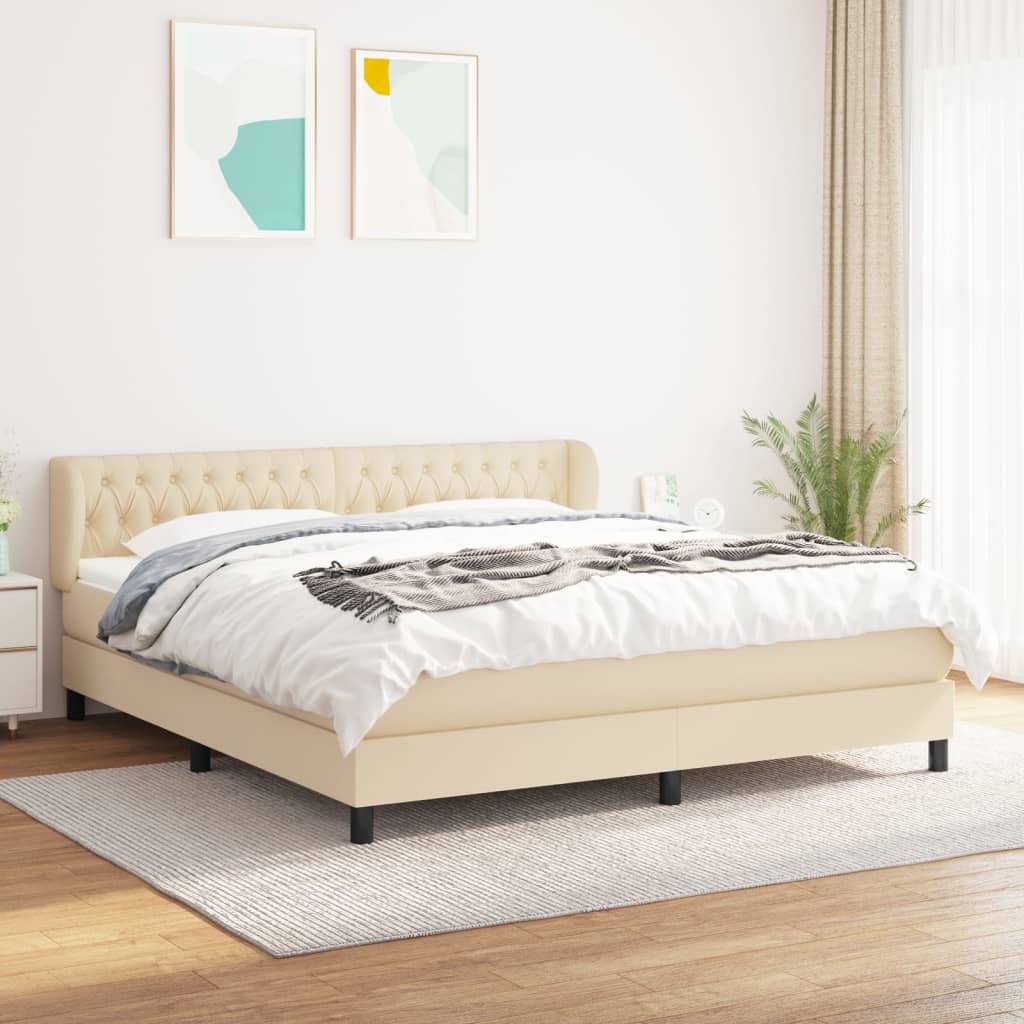 Box Spring Postel S Matrací Textil Krémová
