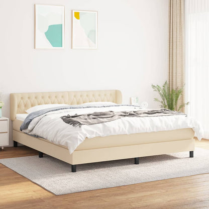 Box Spring Postel S Matrací Textil Krémová
