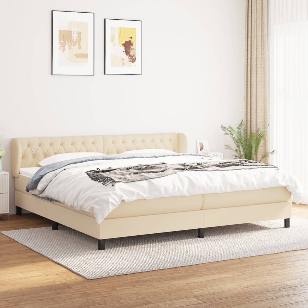 Box Spring Postel S Matrací Textil Krémová