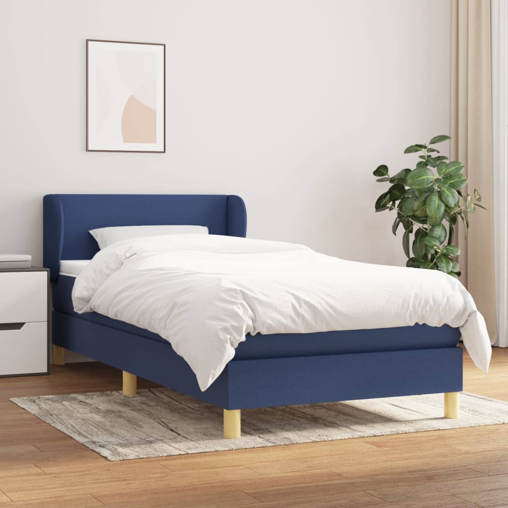 Box Spring Postel S Matrací Textil Modrá