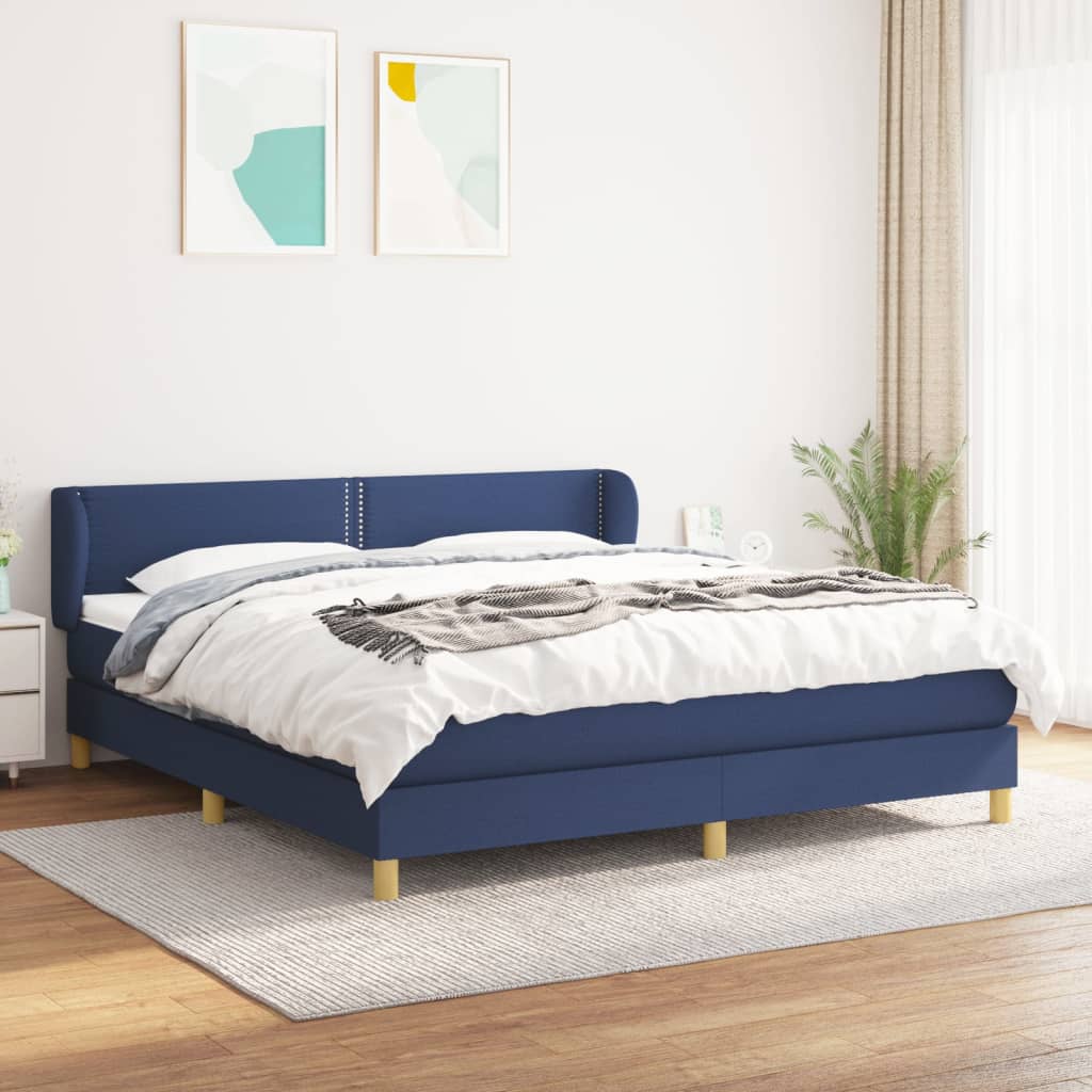 Box Spring Postel S Matrací Textil Modrá