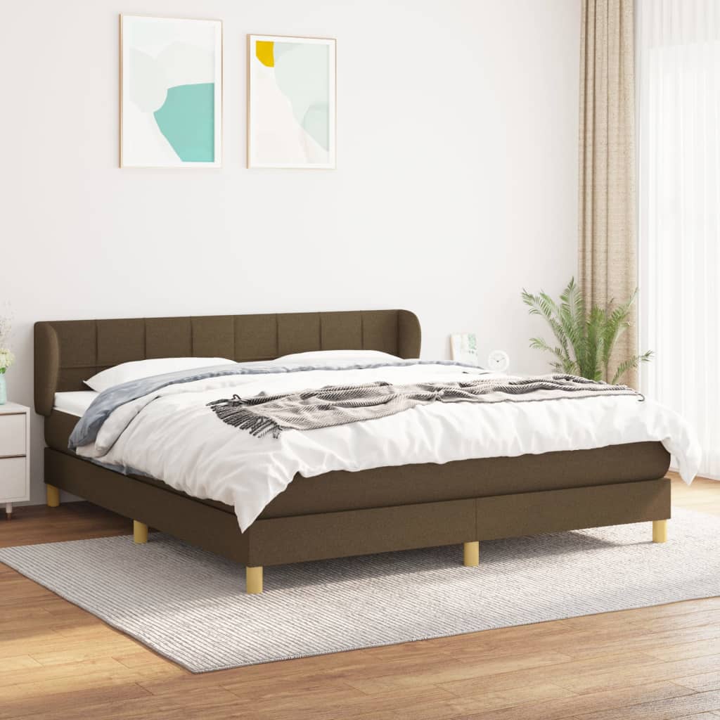 Box Spring Postel S Matrací Textil Tmavě Hnědá