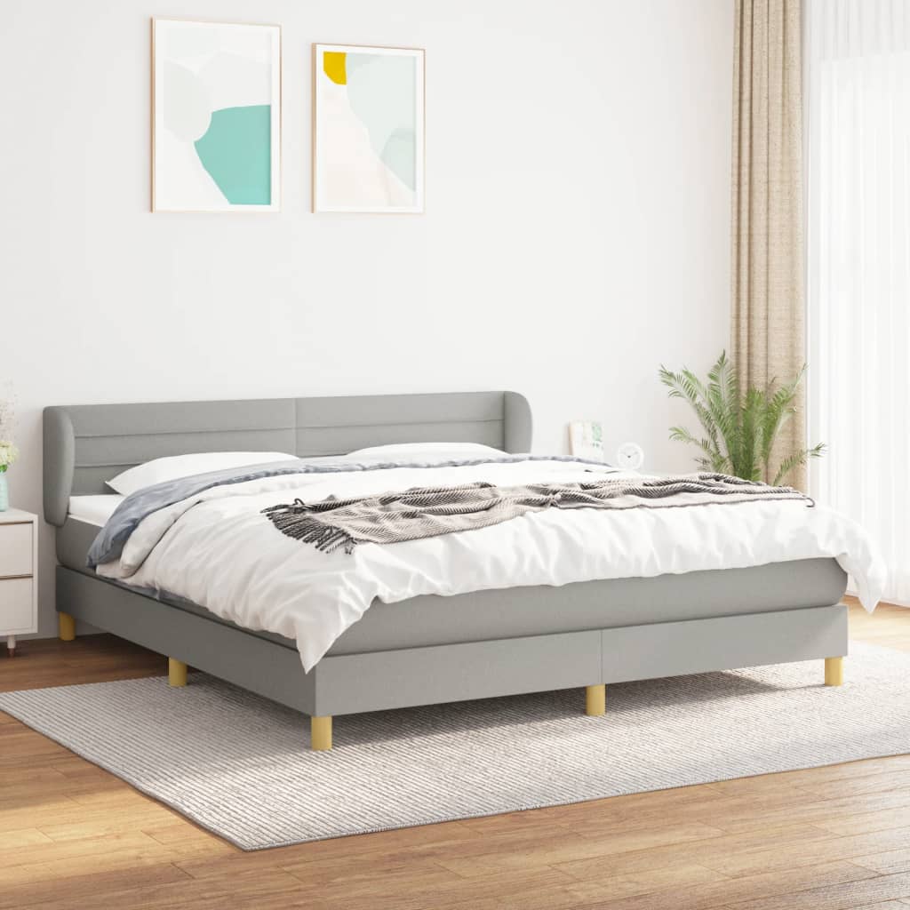 Box Spring Postel S Matrací Textil Světle Šedá