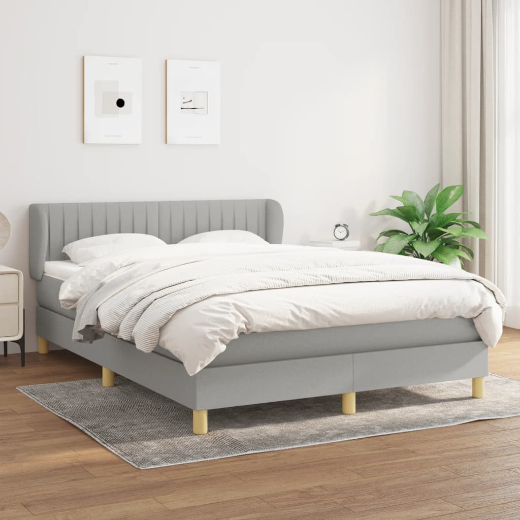 Box Spring Postel S Matrací Textil Světle Šedá