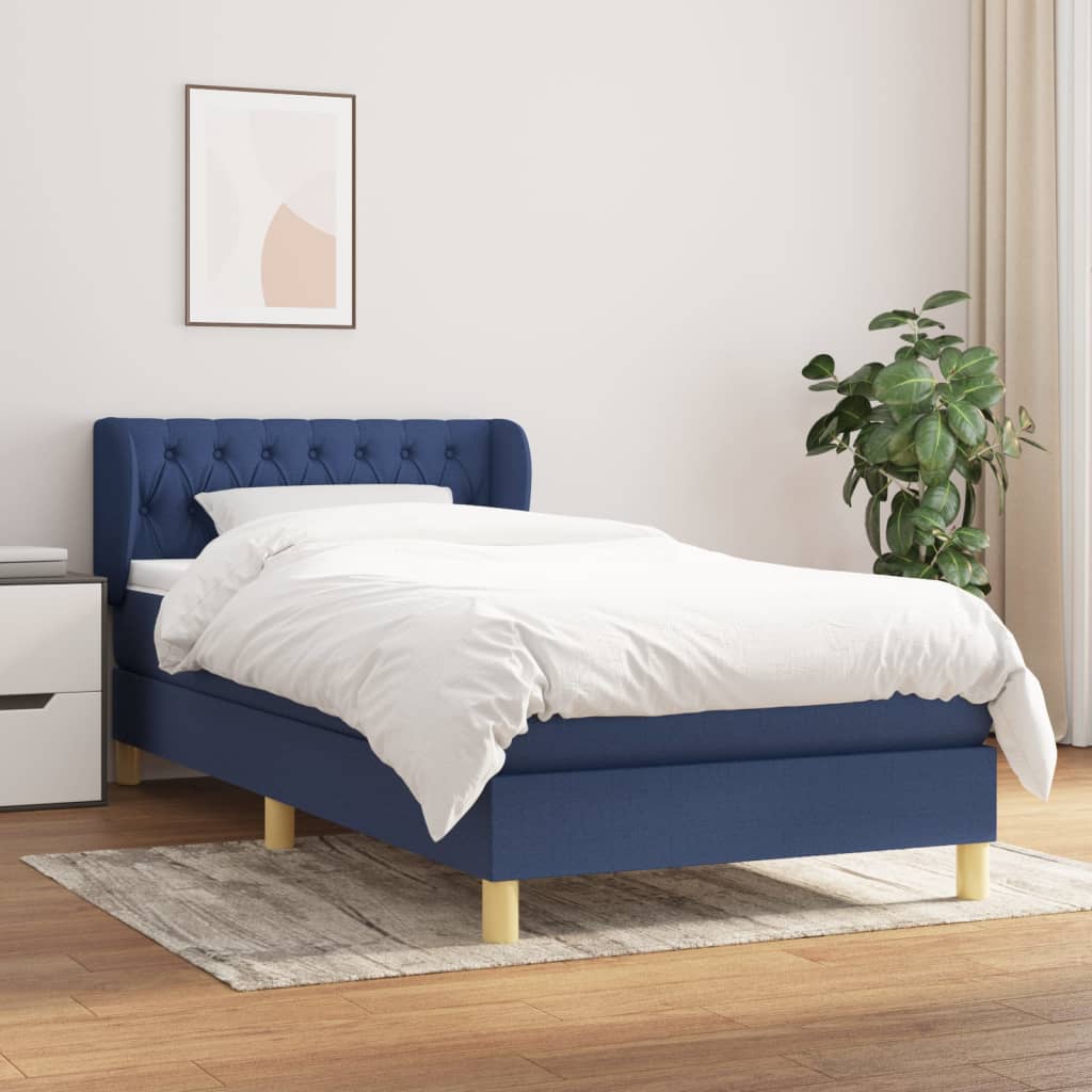 Box Spring Postel S Matrací Textil Modrá