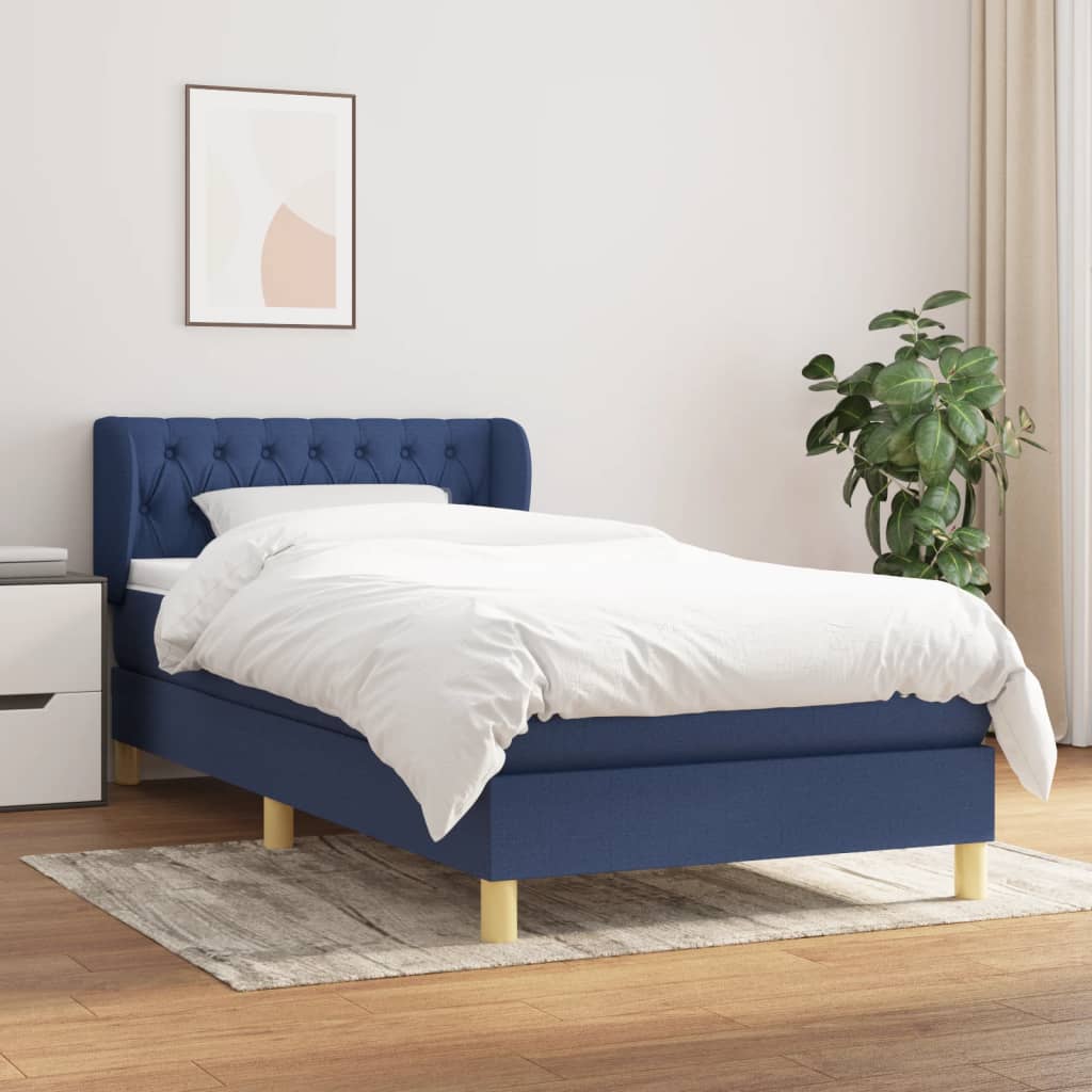 Box Spring Postel S Matrací Textil Modrá