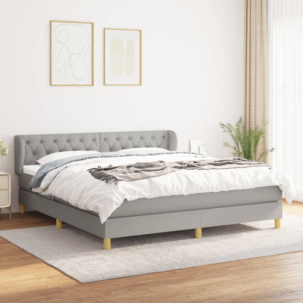 Box Spring Postel S Matrací Textil Světle Šedá