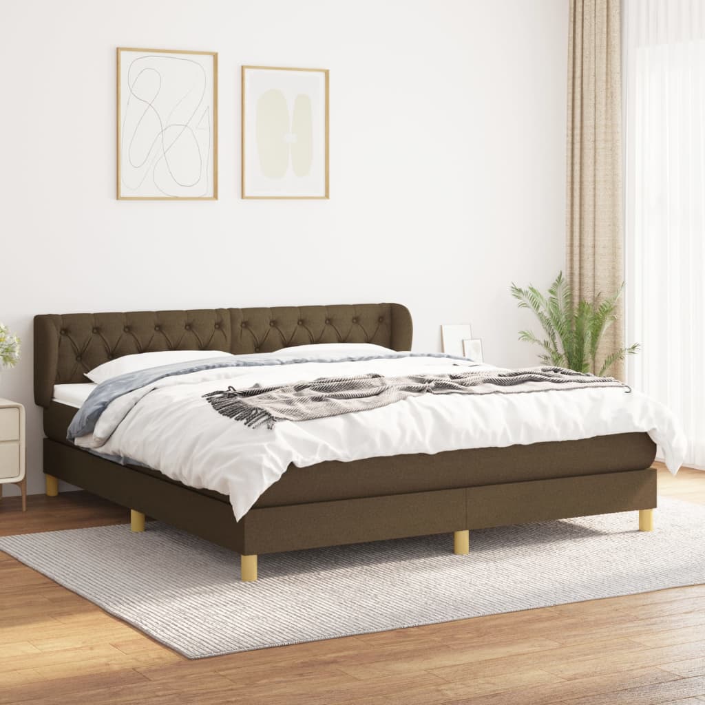 Box Spring Postel S Matrací Textil Tmavě Hnědá