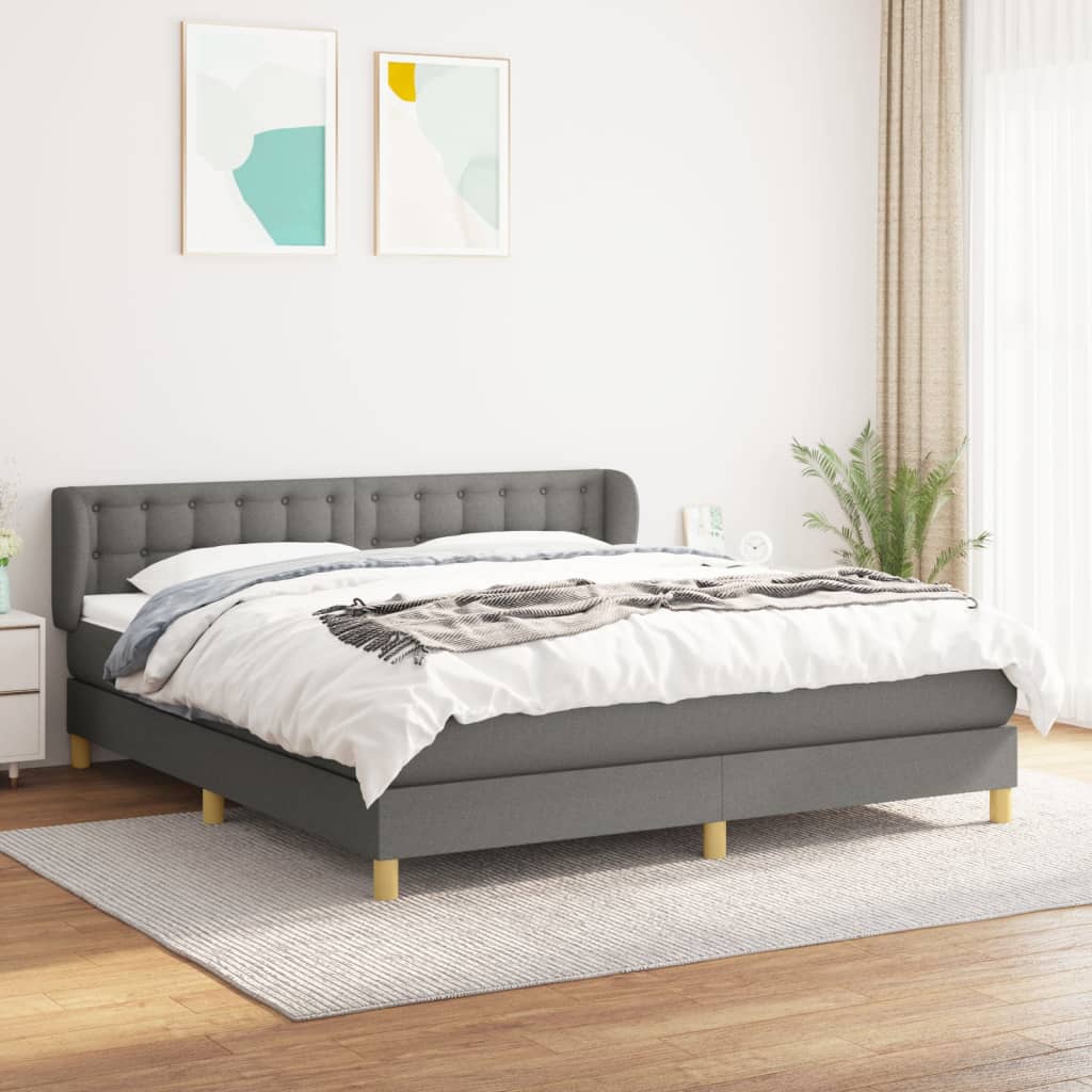 Box Spring Postel S Matrací Textil Tmavě Šedá
