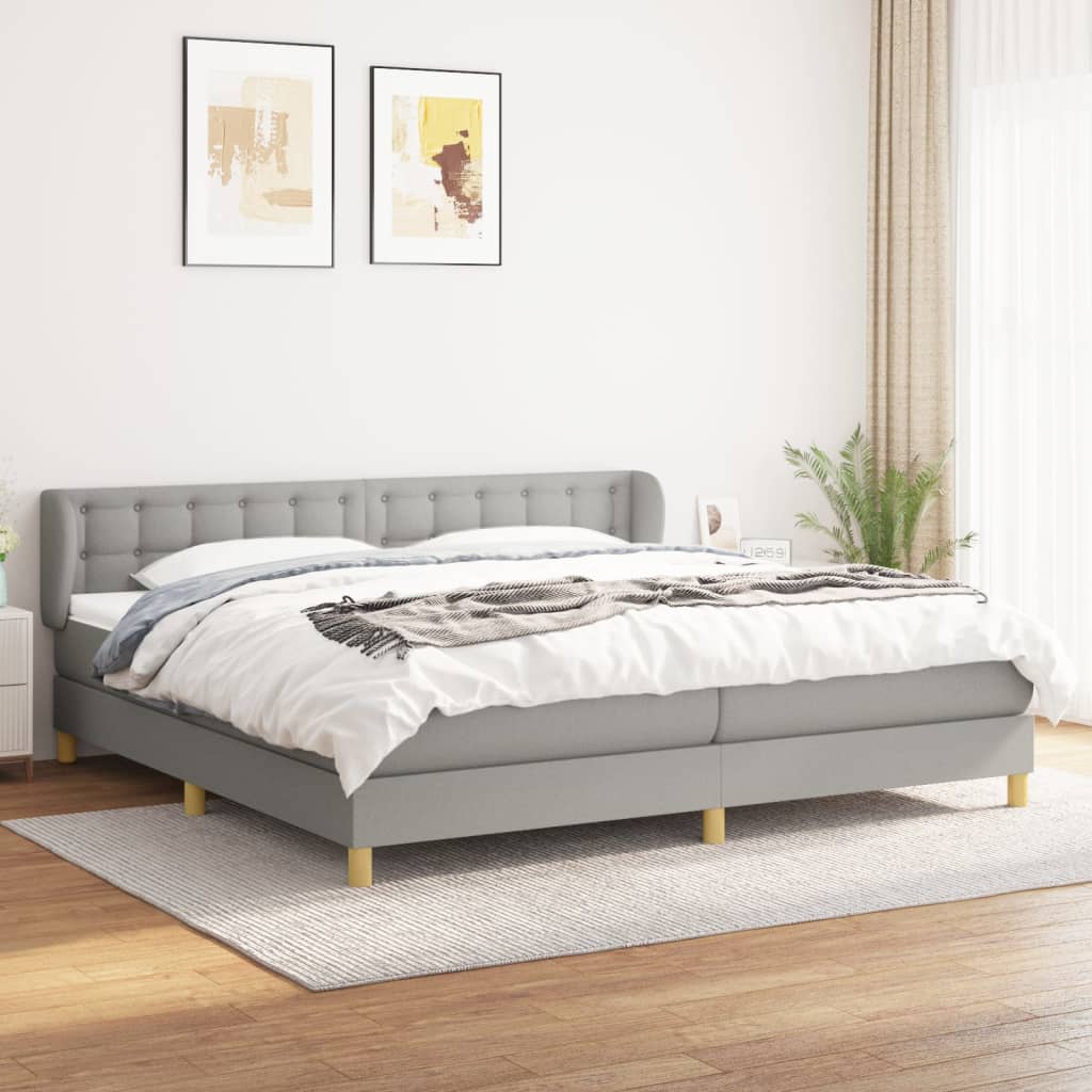 Box Spring Postel S Matrací Textil Světle Šedá
