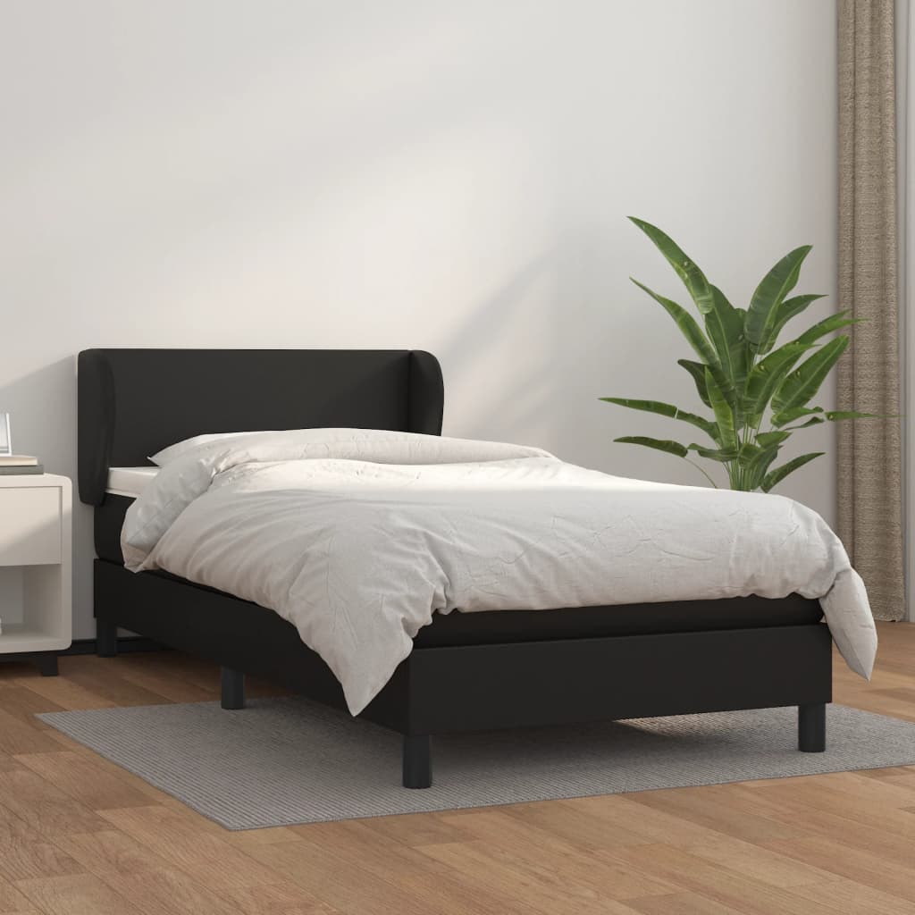 Box Spring Postel S Matrací Černá Umělá Kůže Černá
