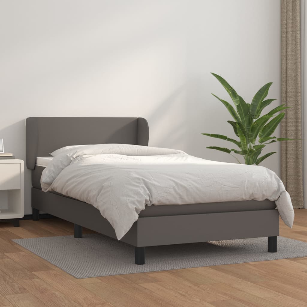 Box Spring Postel S Matrací Šedá Umělá Kůže Šedá
