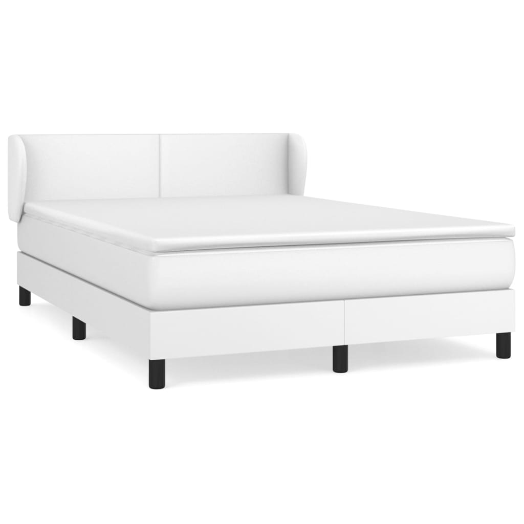 Box Spring Postel S Matrací Bílá 140 X 190 Cm Umělá Kůže
