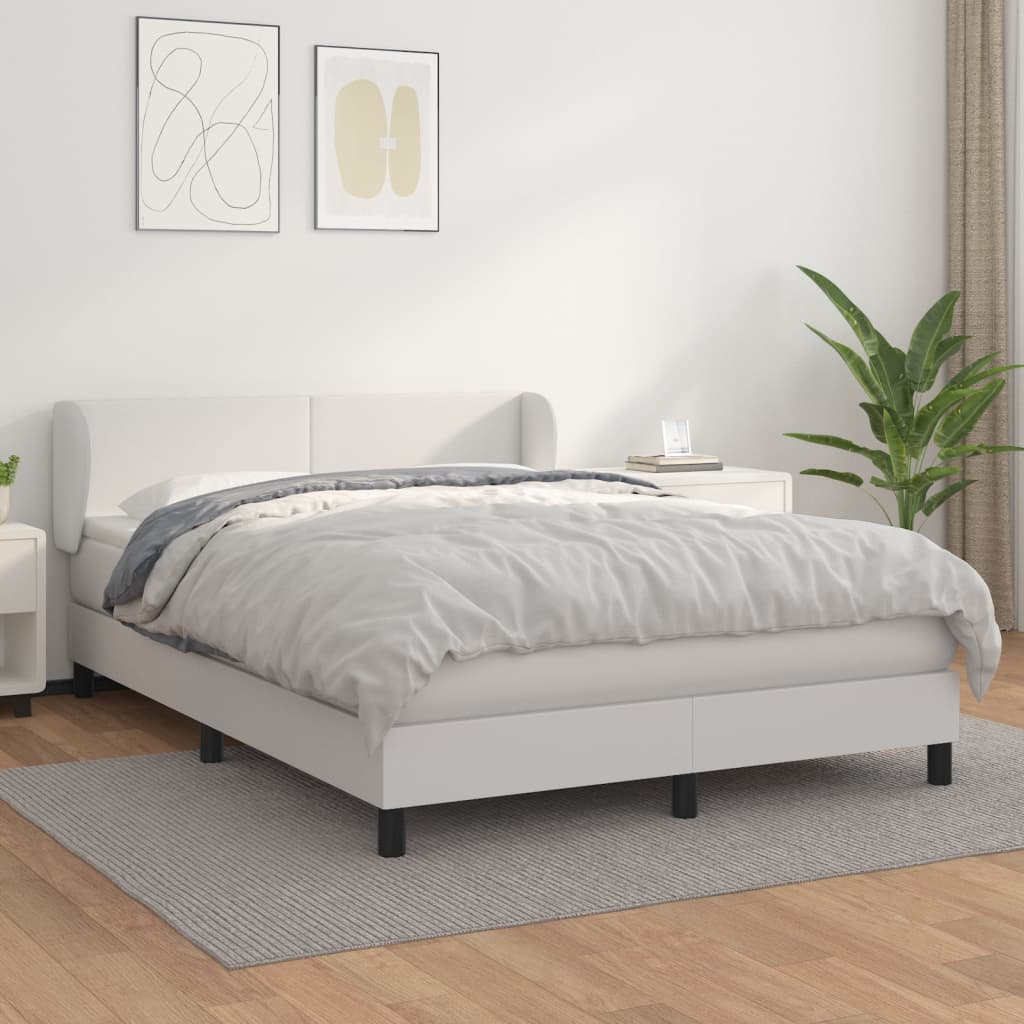Box Spring Postel S Matrací Bílá 140 X 190 Cm Umělá Kůže