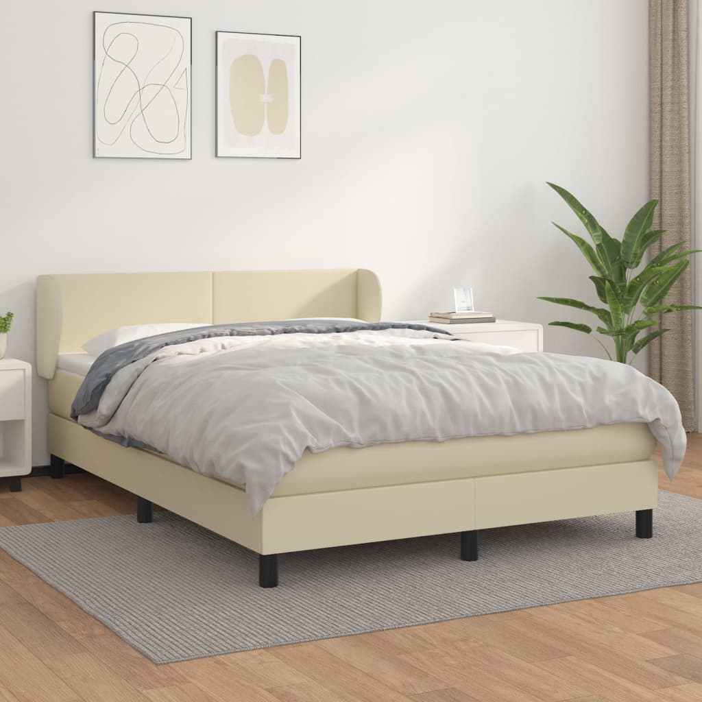 Box Spring Postel S Matrací Krémová 140X190 Cm Umělá Kůže