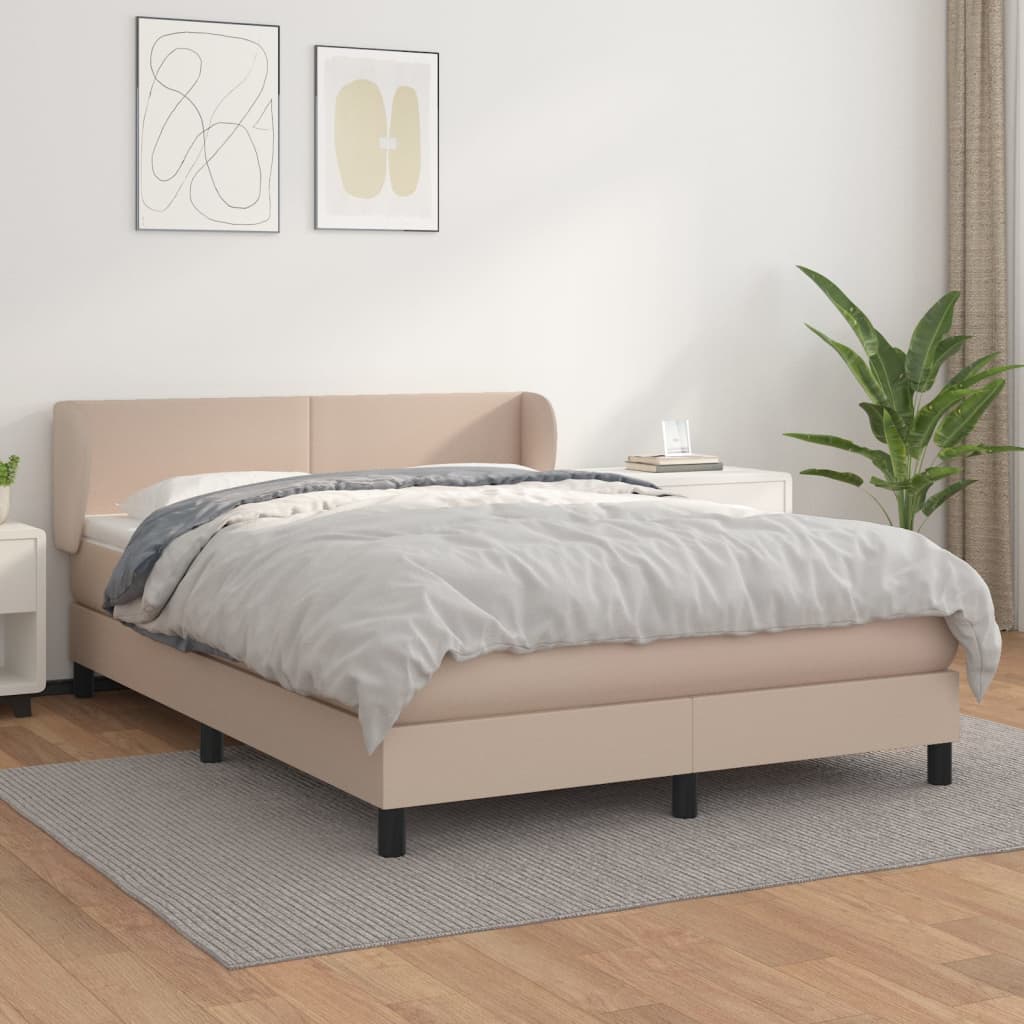 Box Spring Postel S Matrací Cappuccino 140X190 Cm Umělá Kůže