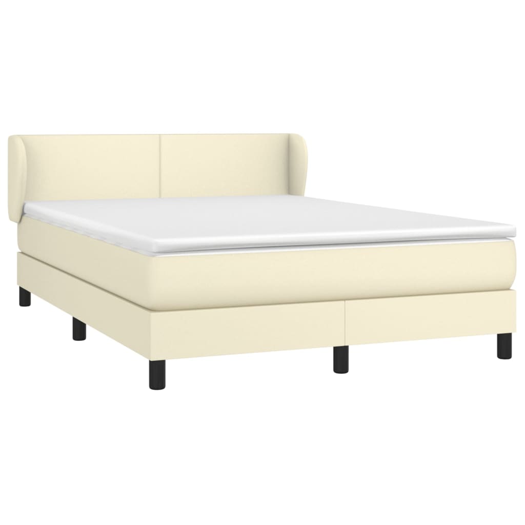 Box Spring Postel S Matrací Krémová 140X200 Cm Umělá Kůže