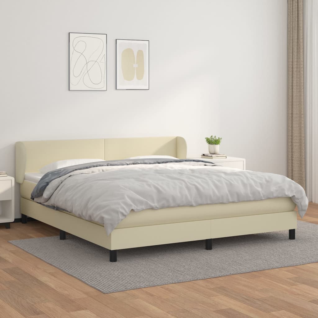 Box Spring Postel S Matrací Krémová 160X200 Cm Umělá Kůže