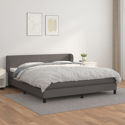 Box Spring Postel S Matrací Šedá Umělá Kůže Šedá