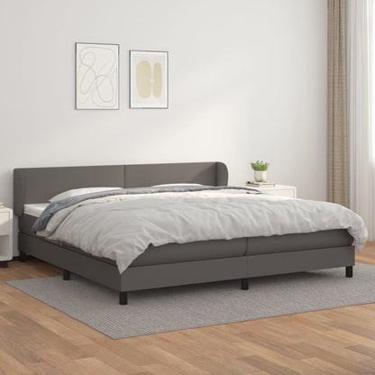 Box Spring Postel S Matrací Šedá Umělá Kůže Šedá