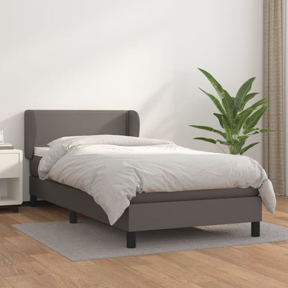 Box Spring Postel S Matrací Šedá Umělá Kůže Šedá