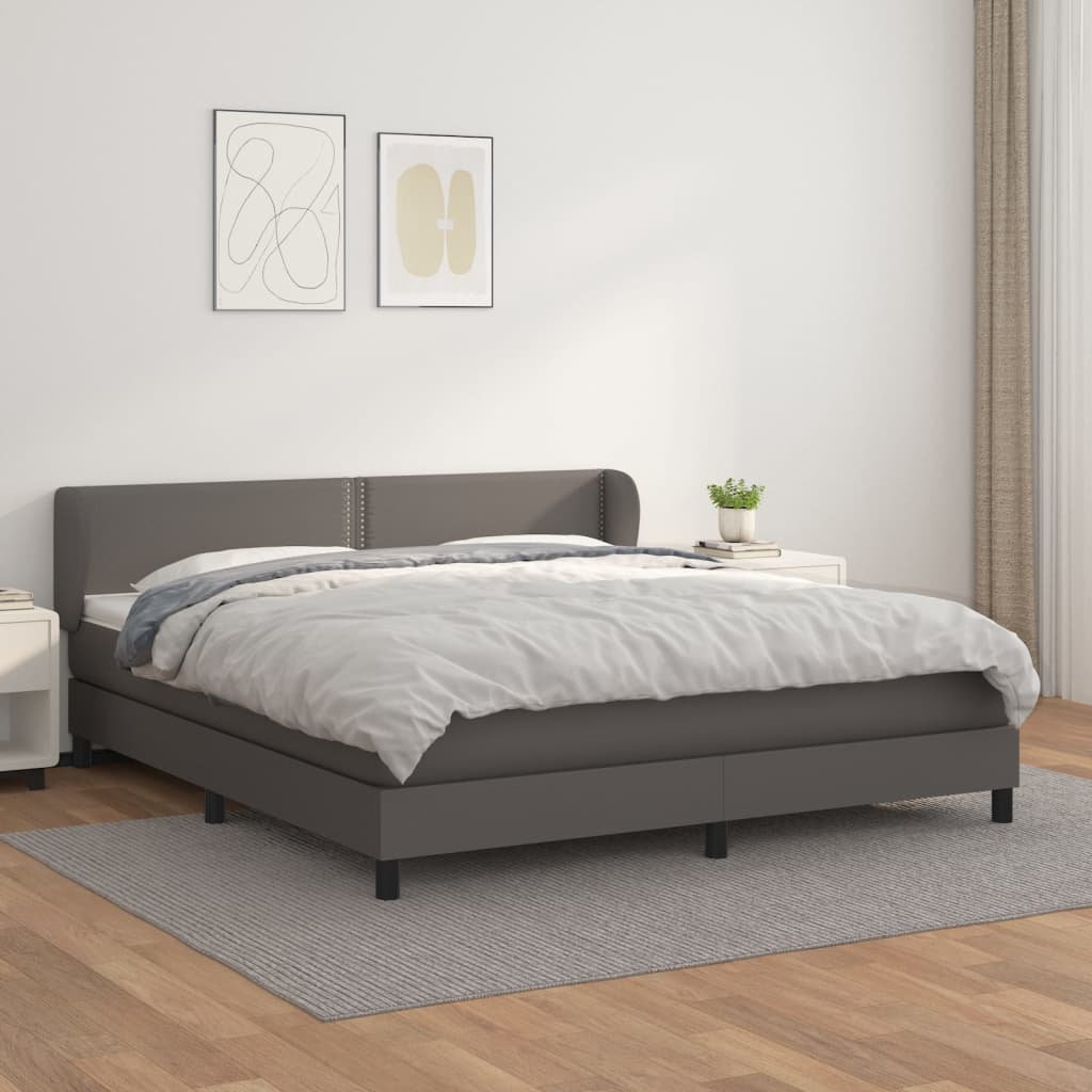 Box Spring Postel S Matrací Šedá Umělá Kůže Šedá