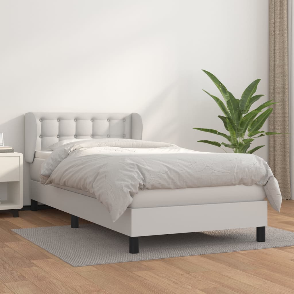 Box Spring Postel S Matrací Bílá 80 X 200 Cm Umělá Kůže
